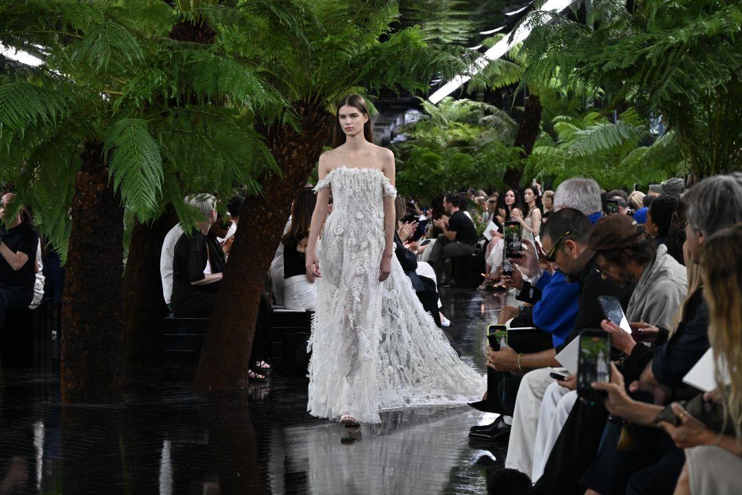 A model wears a creation as part of the Christian Dior Haute